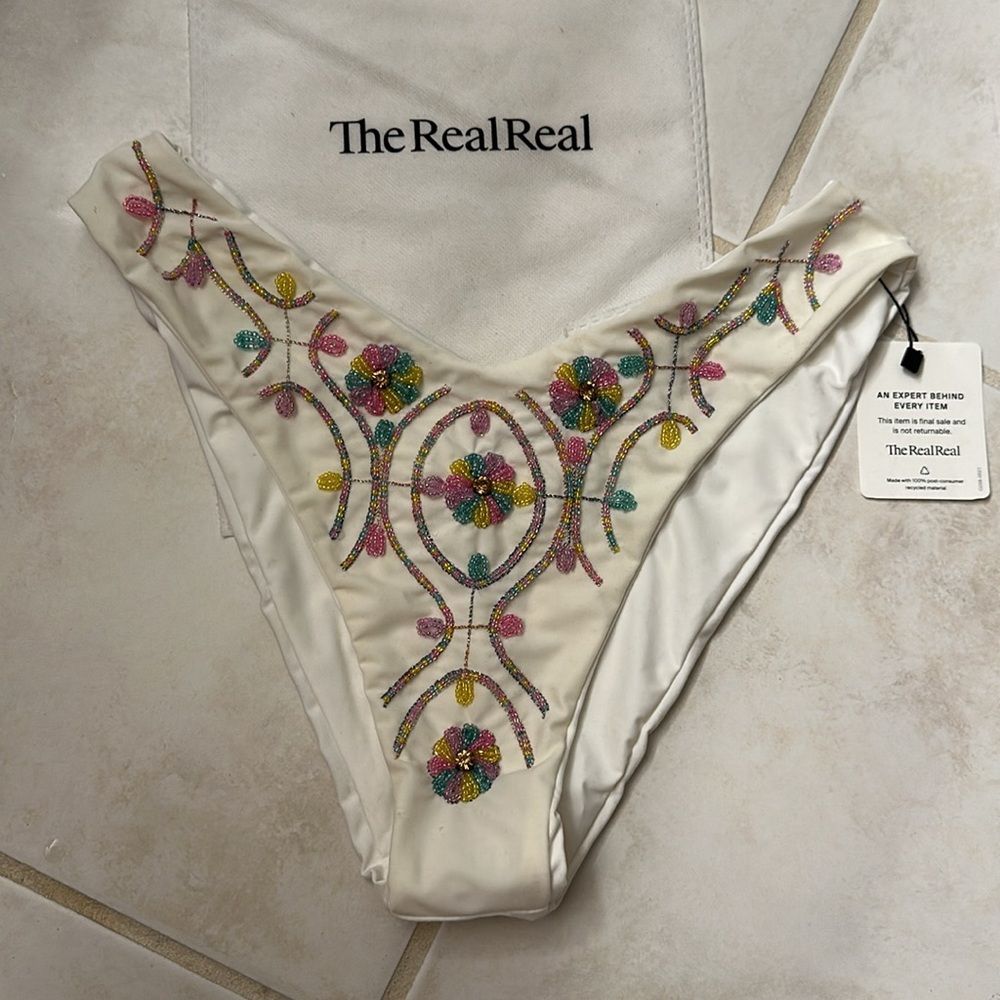 Oceanus white multi color beaded swim bottom Size Medium